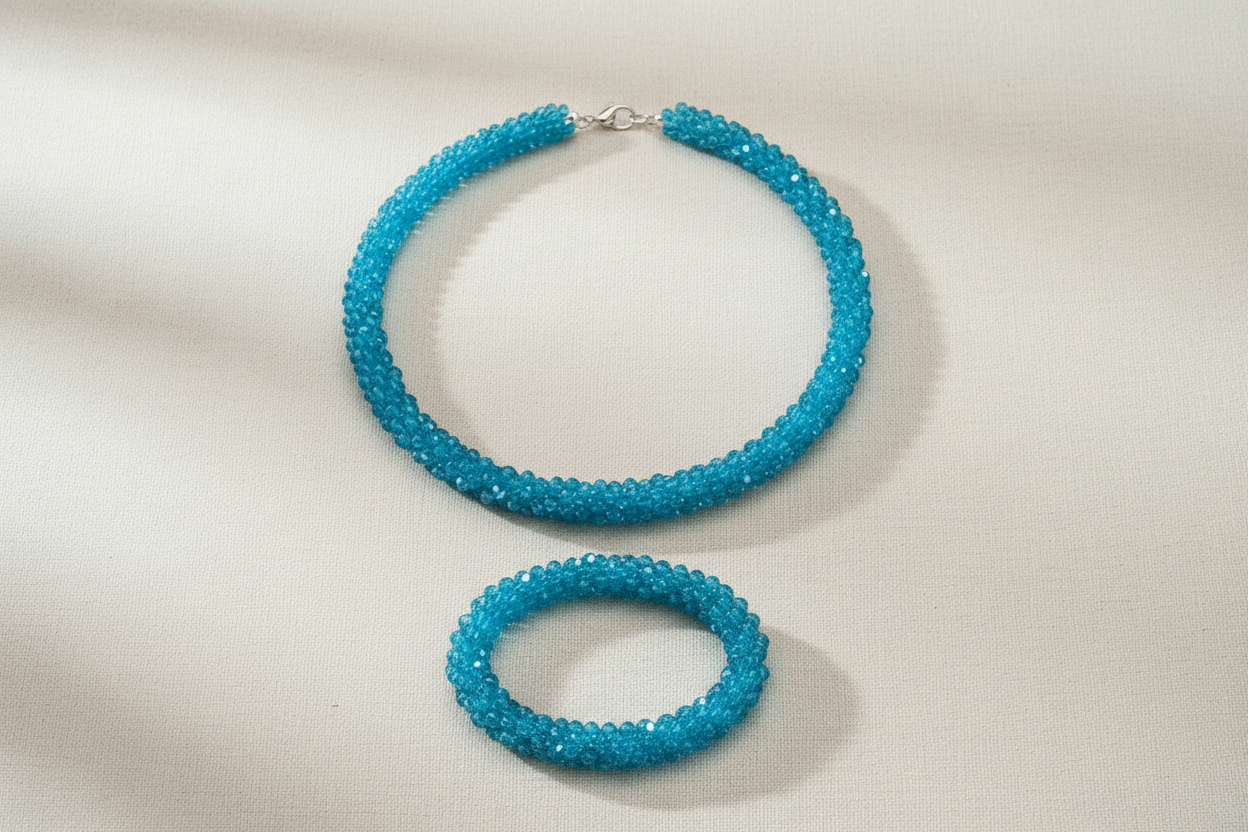 Set Gioielli Scintillante Collana e Bracciale Cristallo Sfaccettato Azzurro
