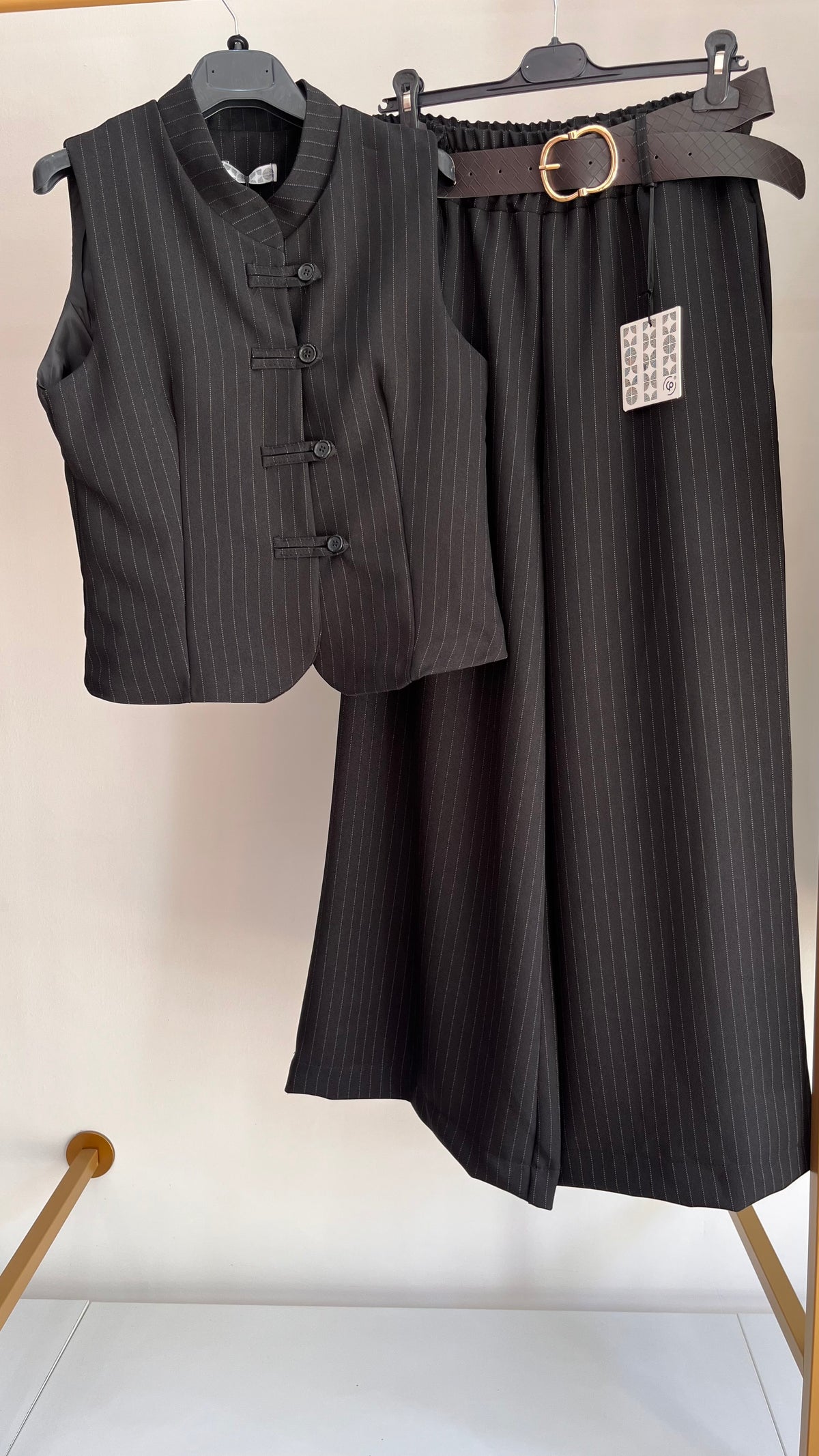 Tailleur Angie - coordinato gessato gilet e pantaloni ampi