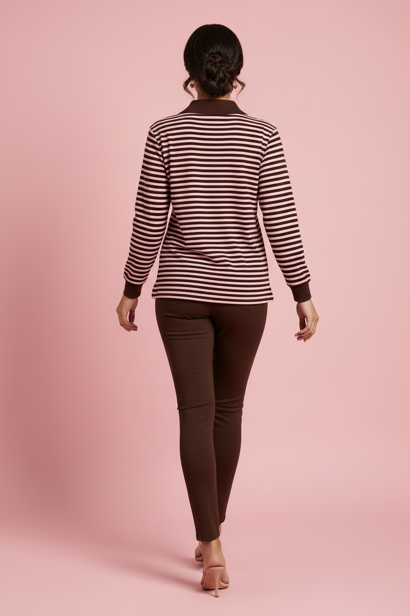 Top Brunella - Maglia a Righe con Colletto Polo