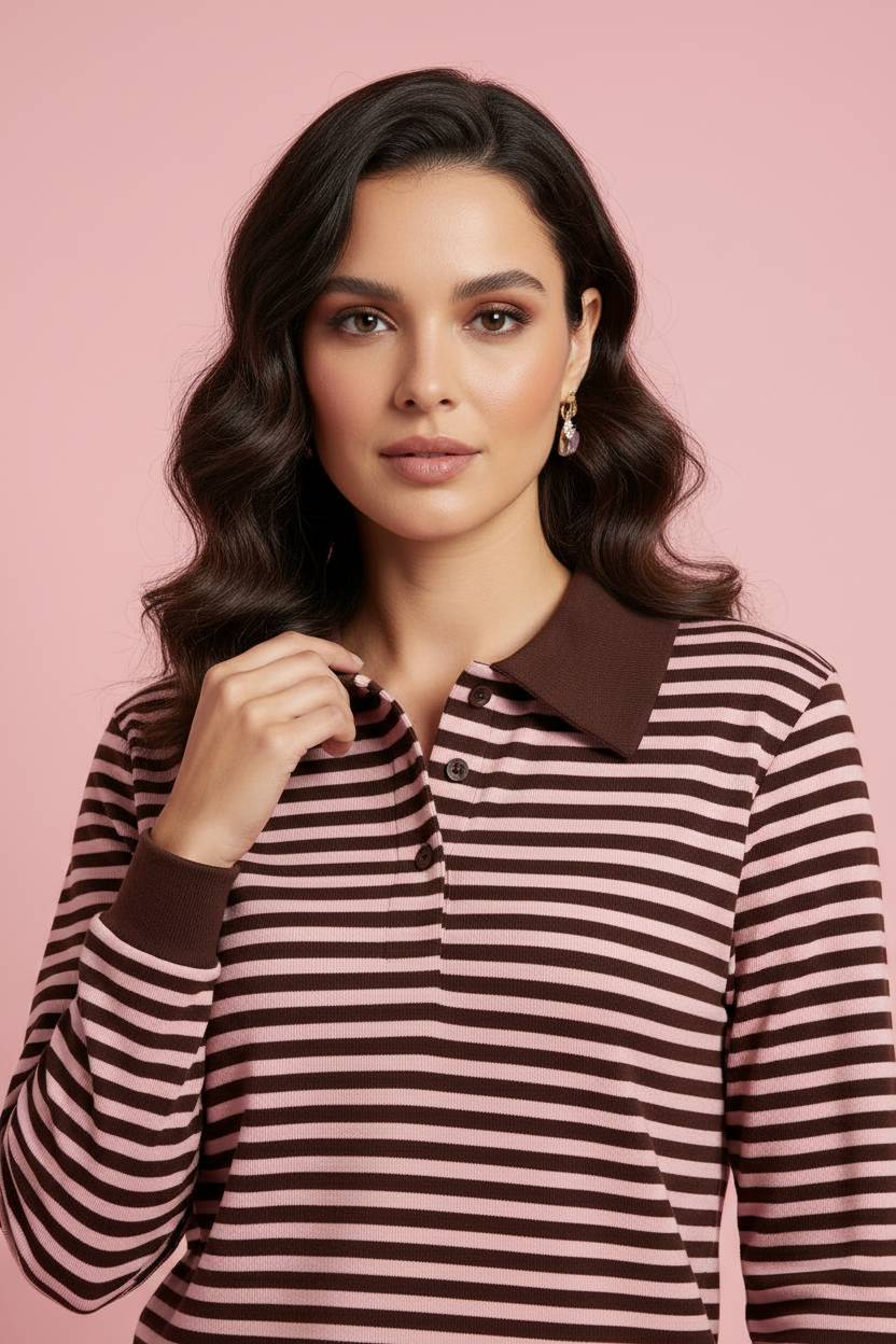 Top Brunella - Maglia a Righe con Colletto Polo