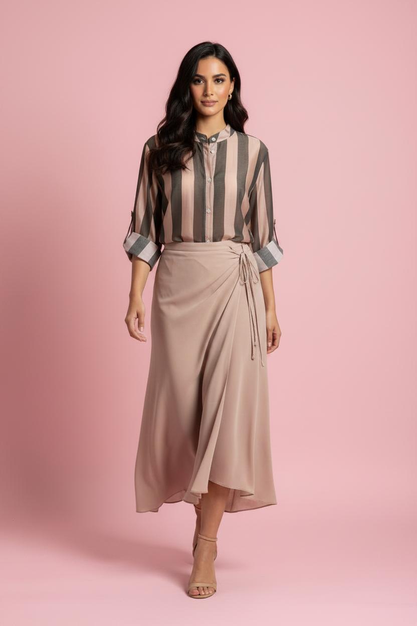 Camicia Rita – Camicia a Righe con Collo alla Coreana