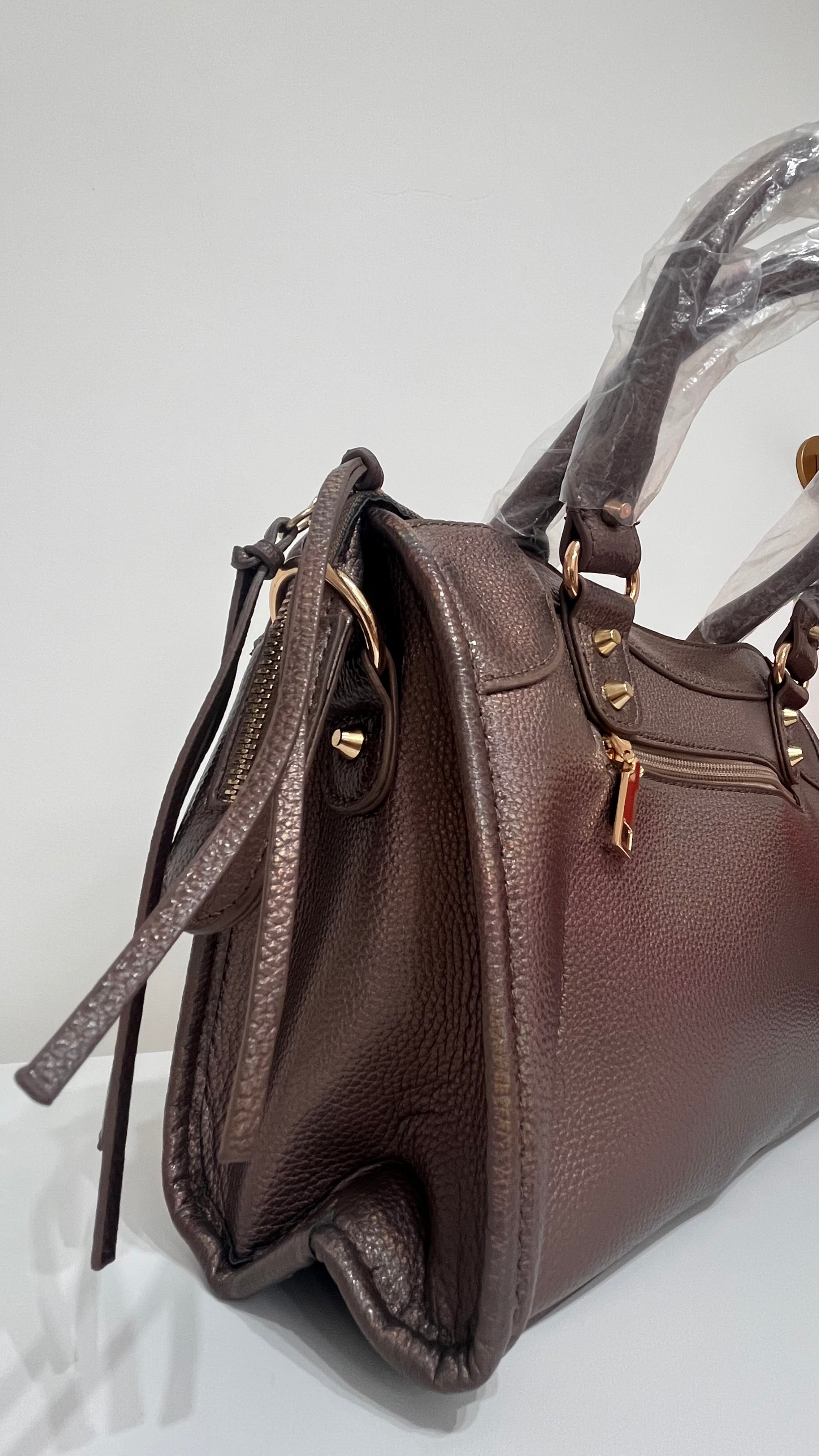 Borsa Donna Effetto Pelle Metallizzata Oro/Bronzo con Tracolla | Stile Glam Chic