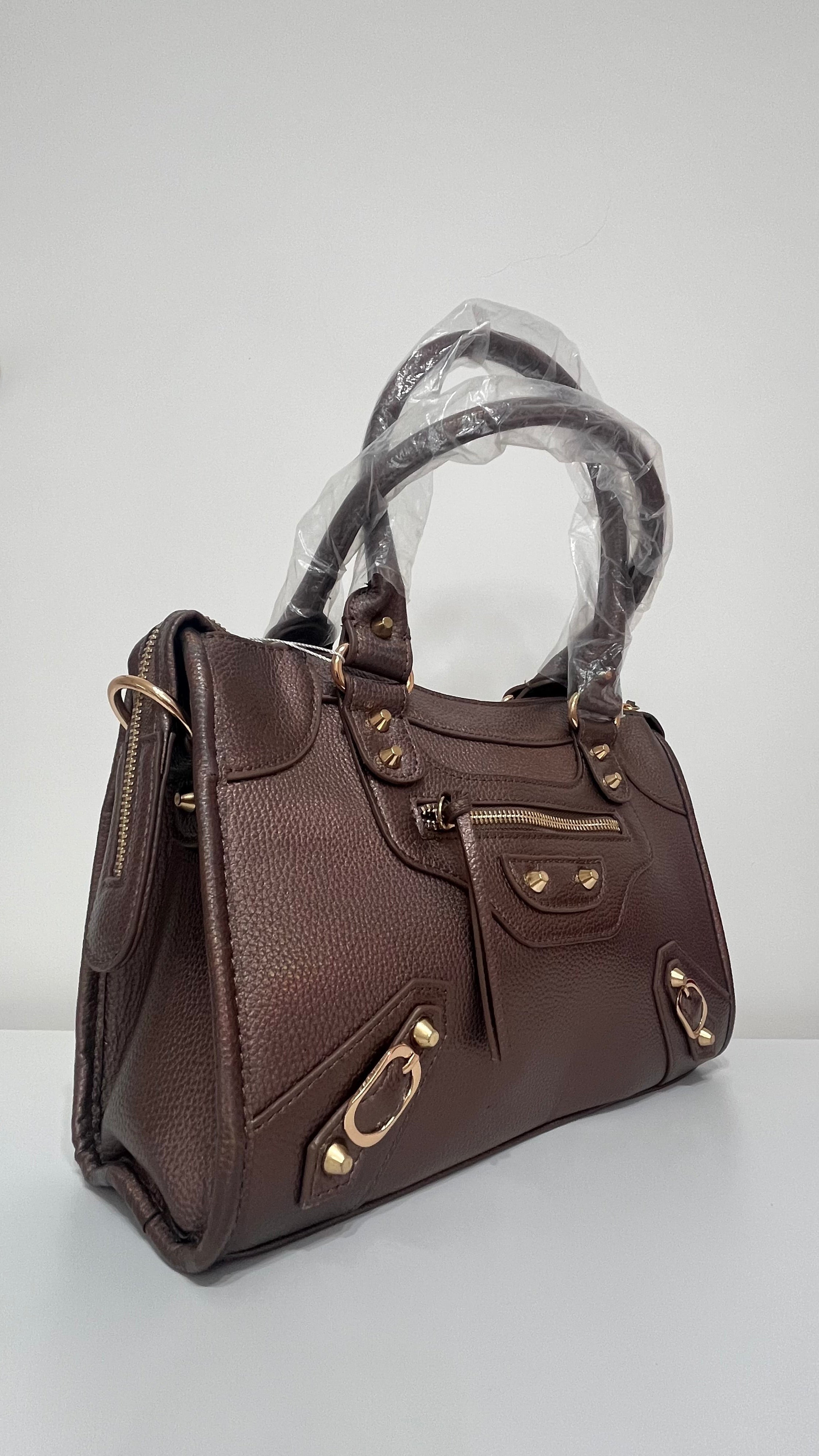 Borsa Donna Effetto Pelle Metallizzata Oro/Bronzo con Tracolla | Stile Glam Chic