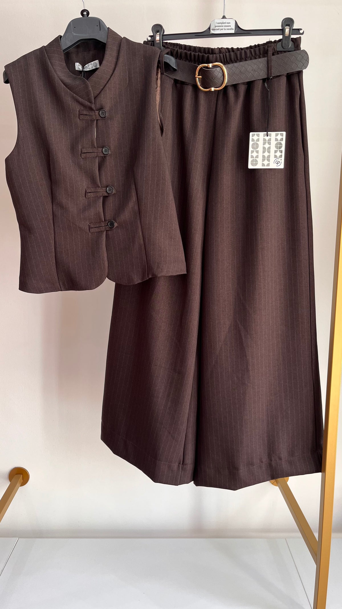 Tailleur Angie - coordinato gessato gilet e pantaloni ampi