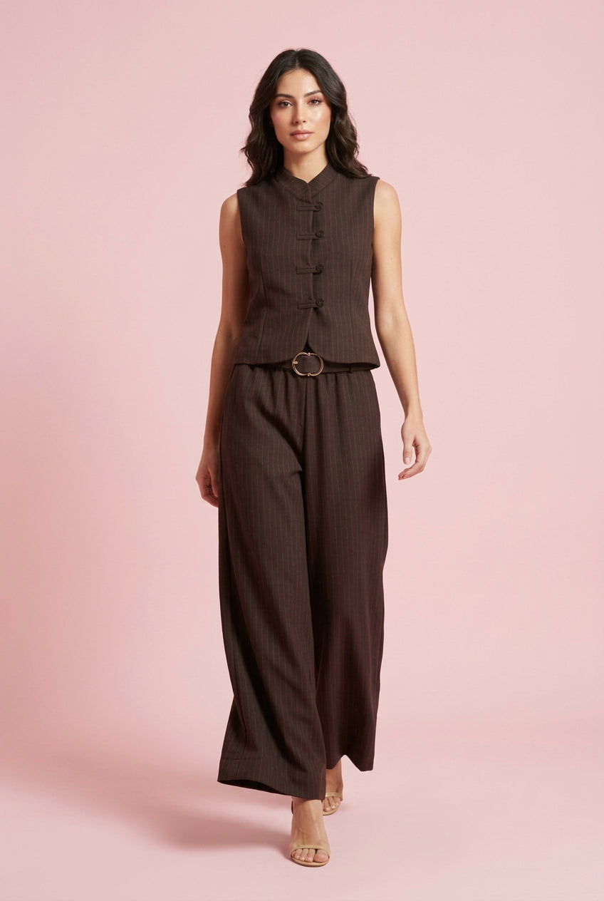 Tailleur Angie - coordinato gessato gilet e pantaloni ampi