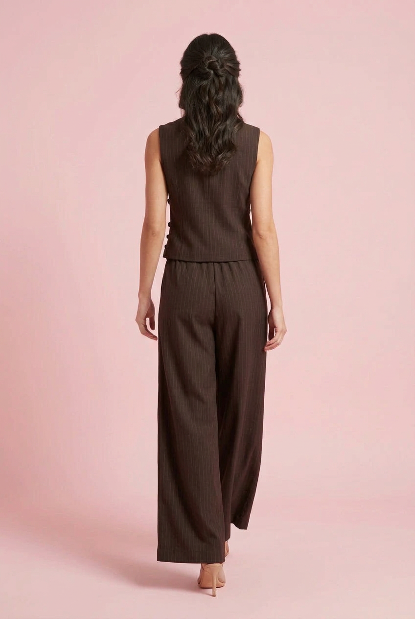 Tailleur Angie - coordinato gessato gilet e pantaloni ampi