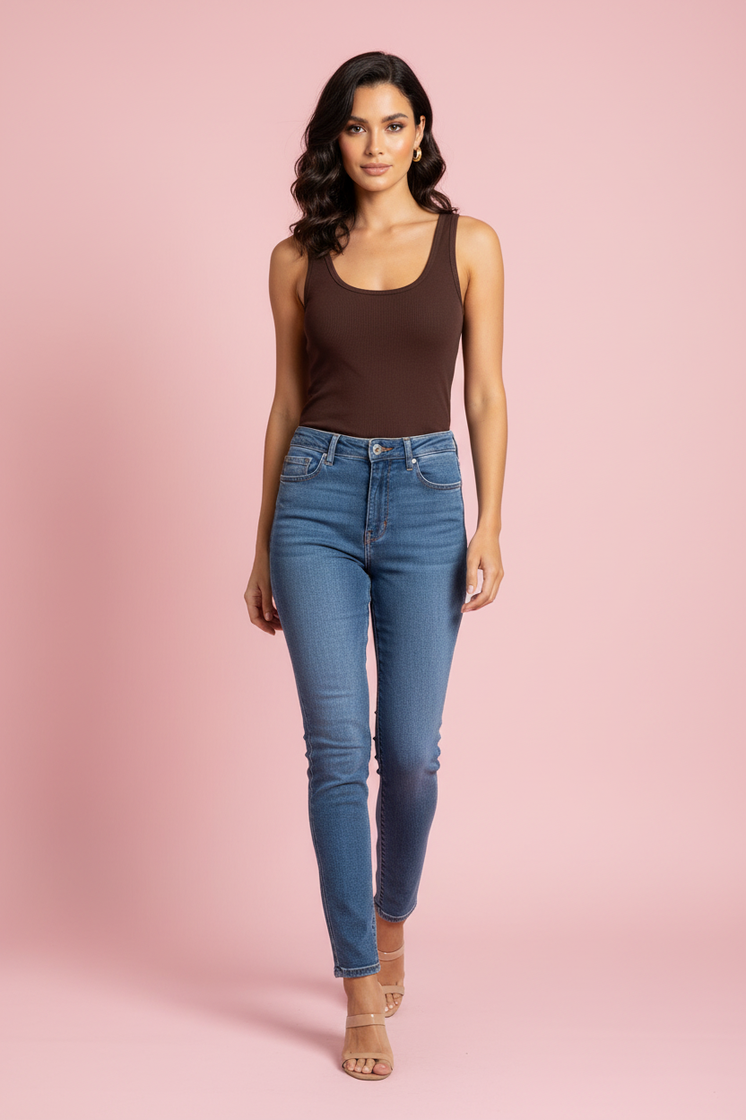 Top Alessia – Canottiera a Costine con Scollo Rotondo