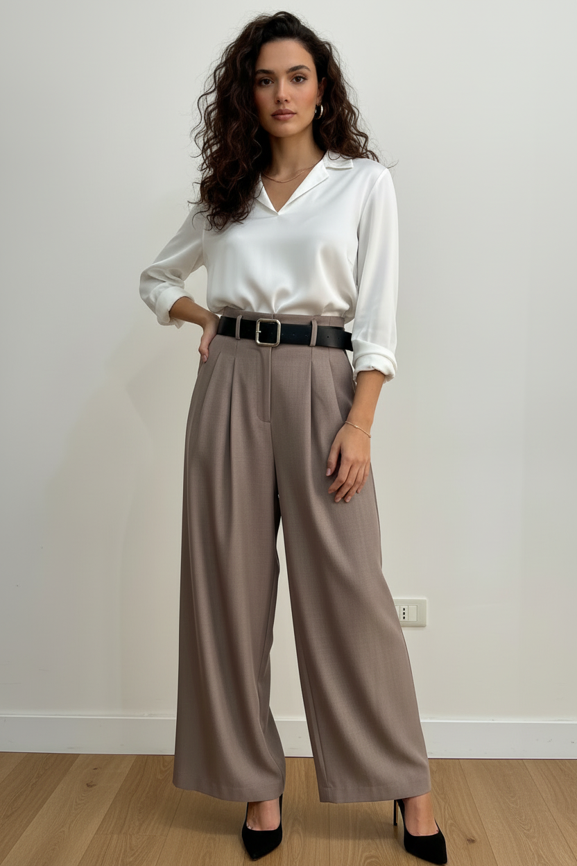 Pantalone Valentina Palazzo con Cintura – Pantaloni Donna Eleganti