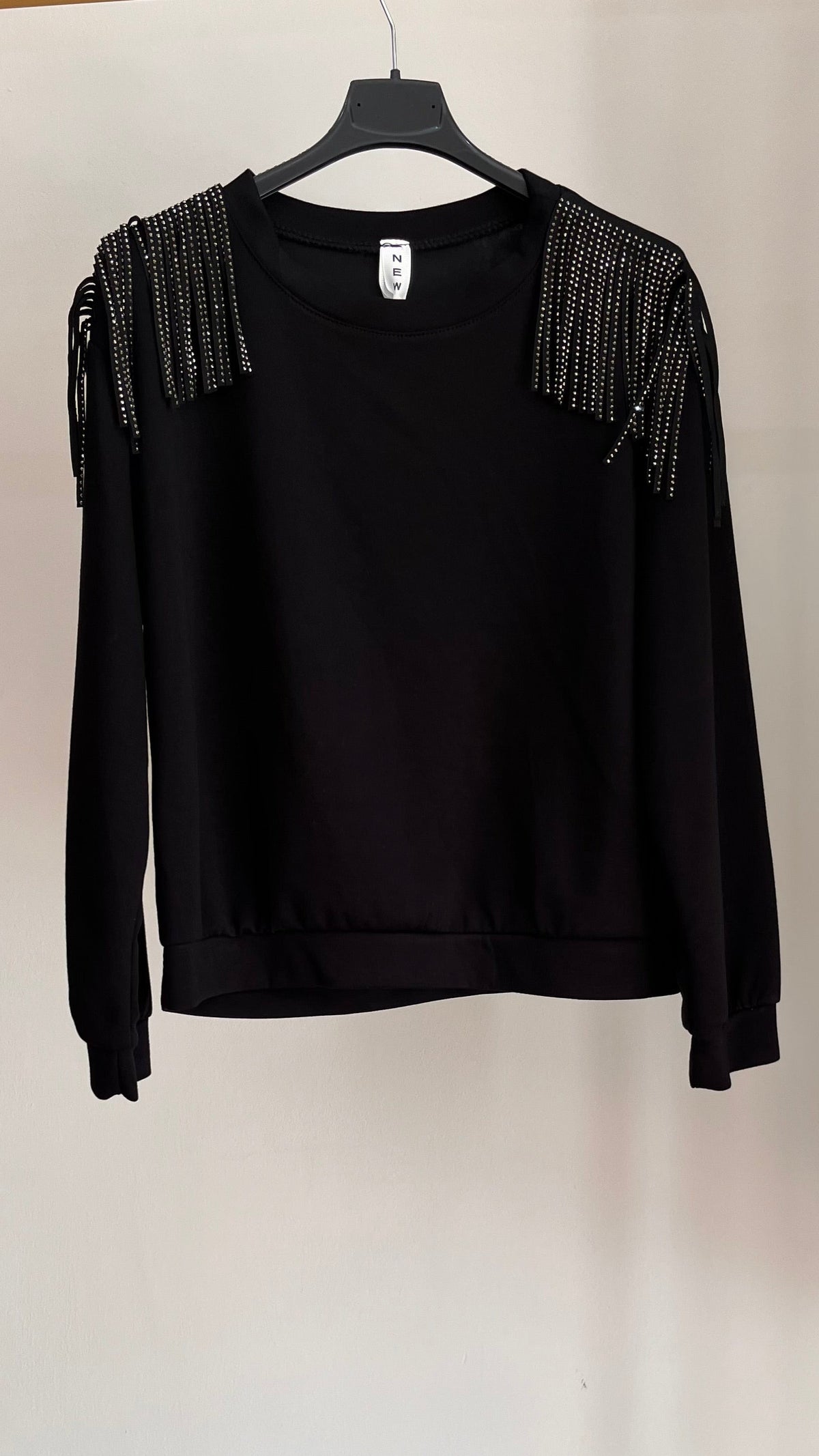 Felpa Emma nera con frange luminose