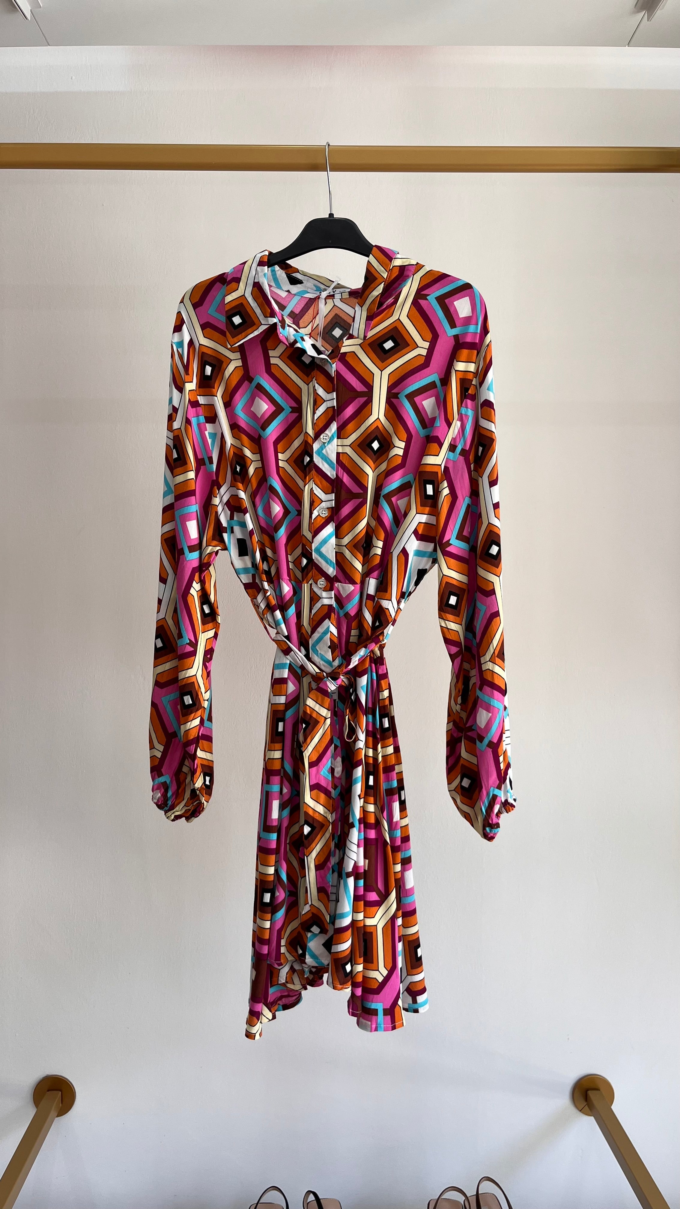Vestito Gisella – Abito Chemisier Midi con Stampa Geometrica