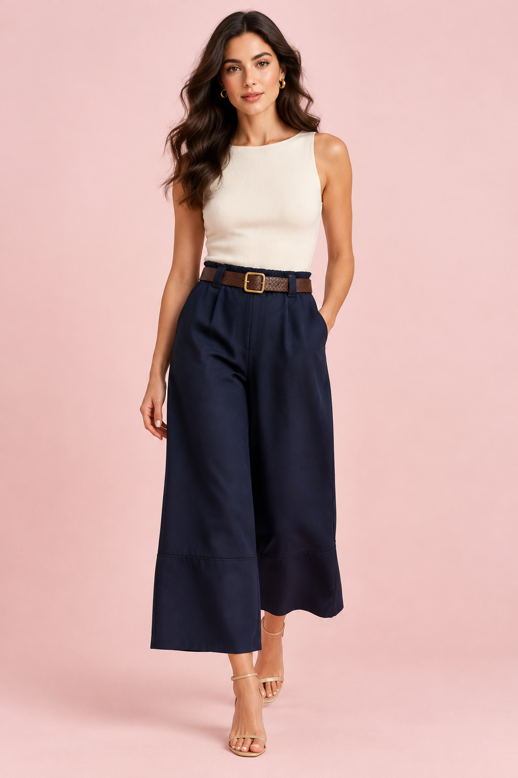 Pantalone Marlena blu a gamba ampia cropped
