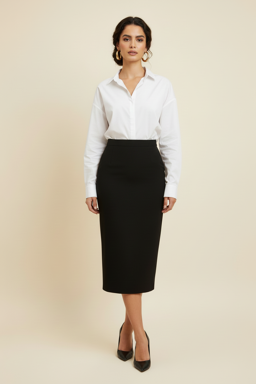 Gonna Lidia - Gonna midi nera elegante a vita alta