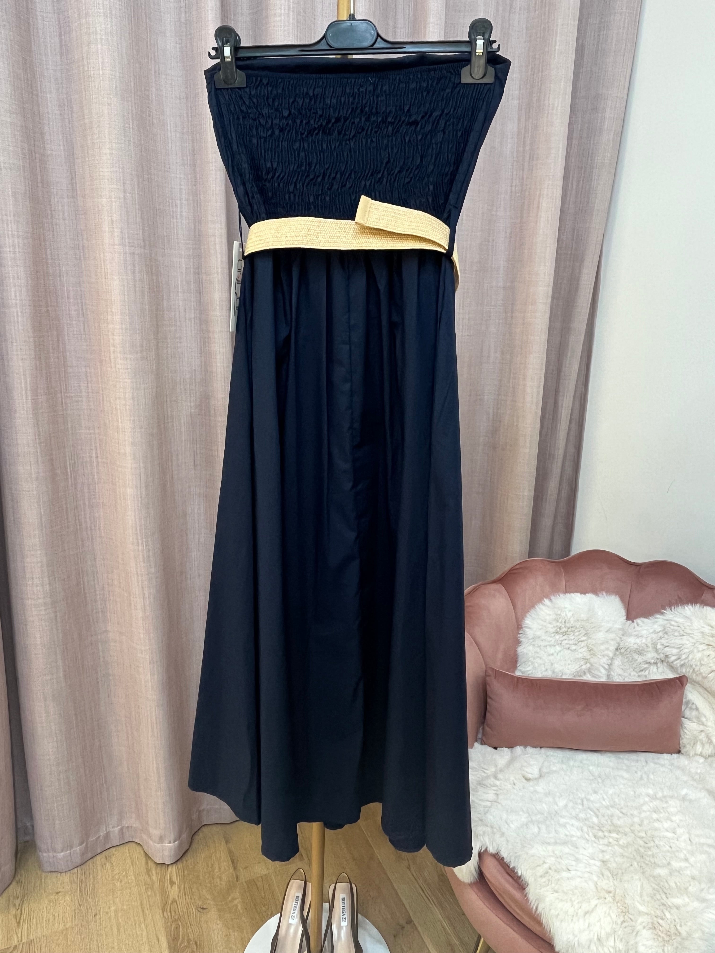 Vestito Selene - Abito Lungo Blu Senza Spalline con Cintura – Vestito Elegante Donna