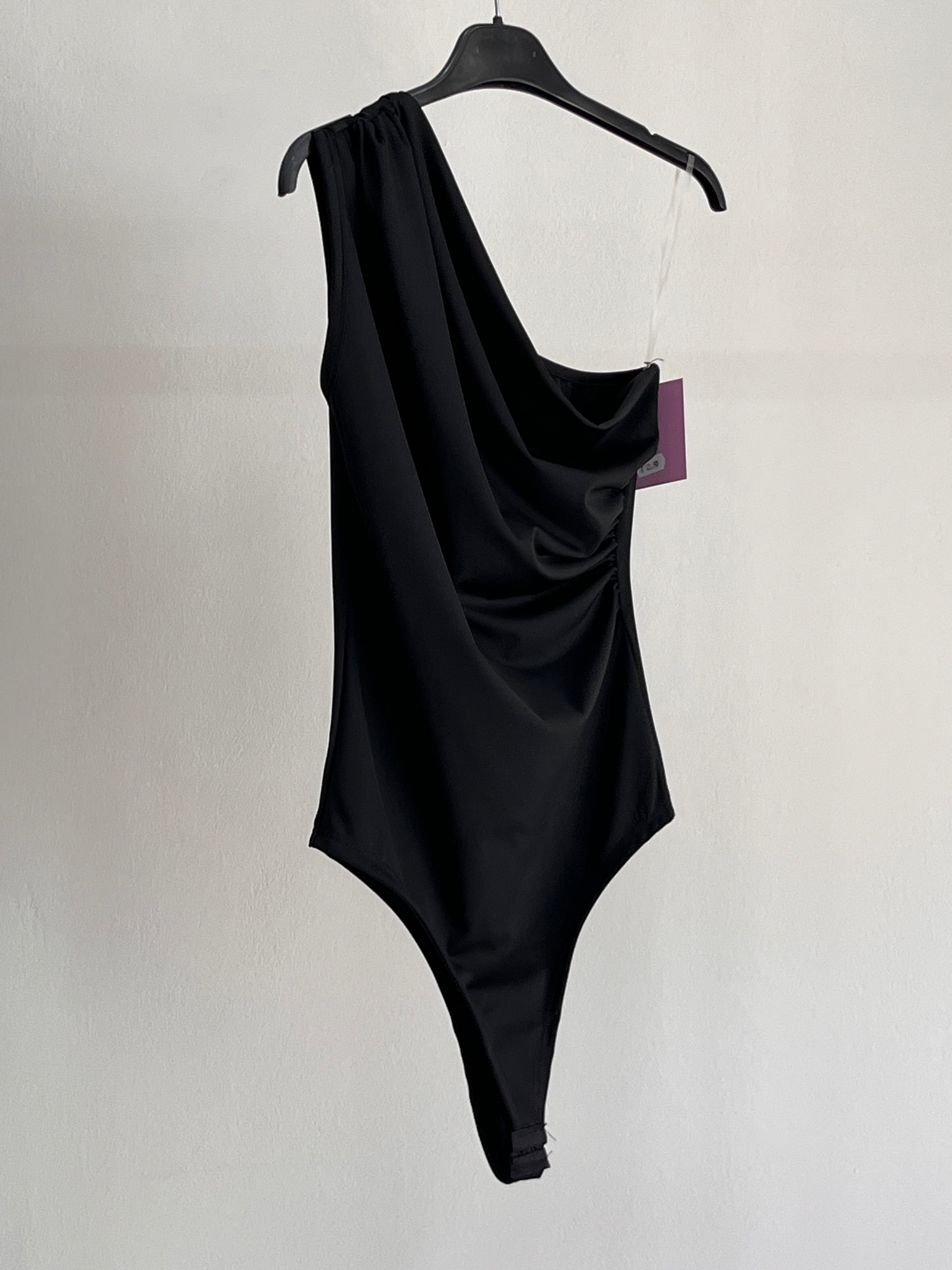 Body Chiara - Body Nero Monospalla Drappeggiato – Top Elegante Donna