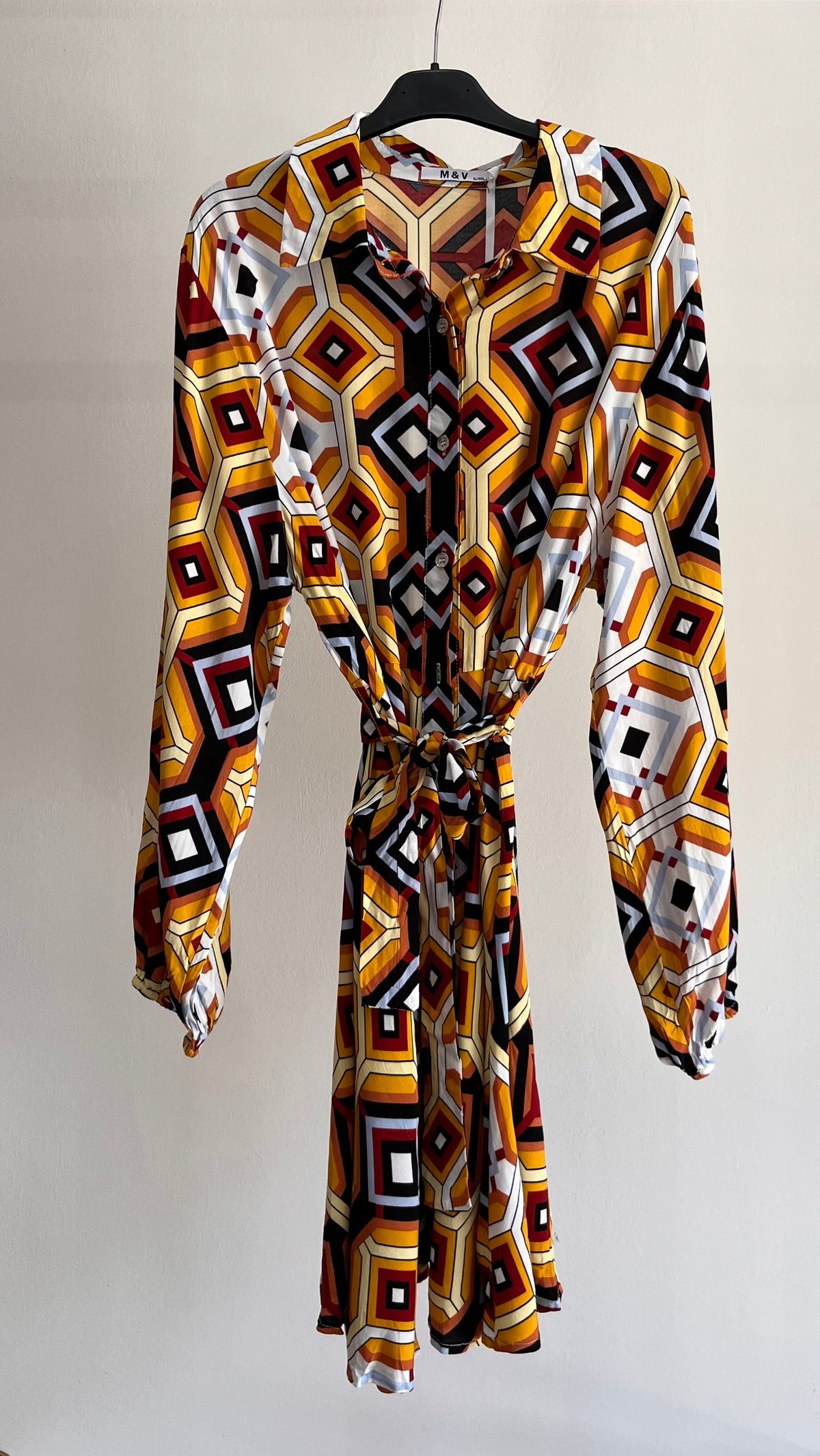 Vestito Gisella – Abito Chemisier Mini con Stampa Geometrica