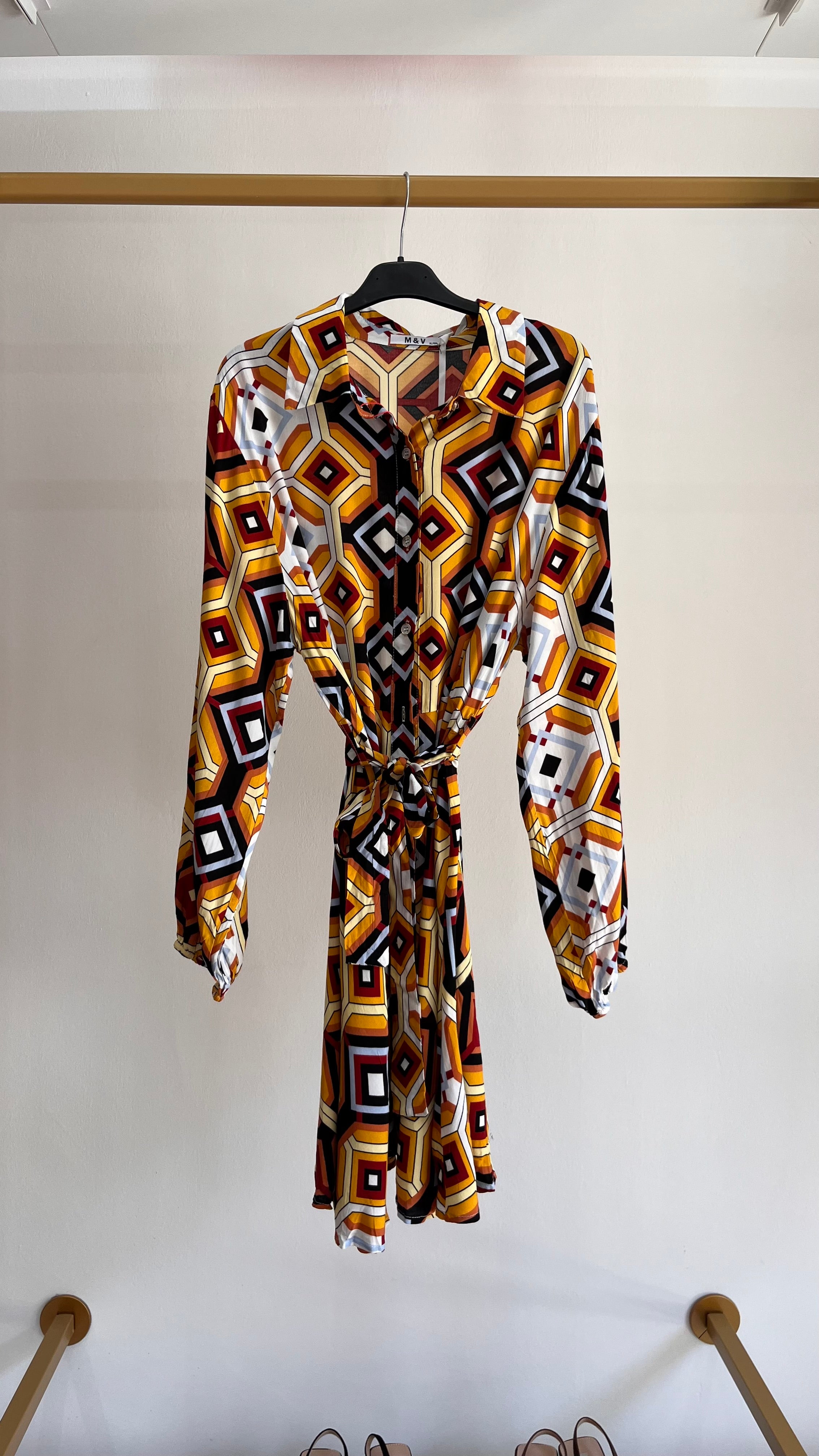 Vestito Gisella – Abito Chemisier Midi con Stampa Geometrica