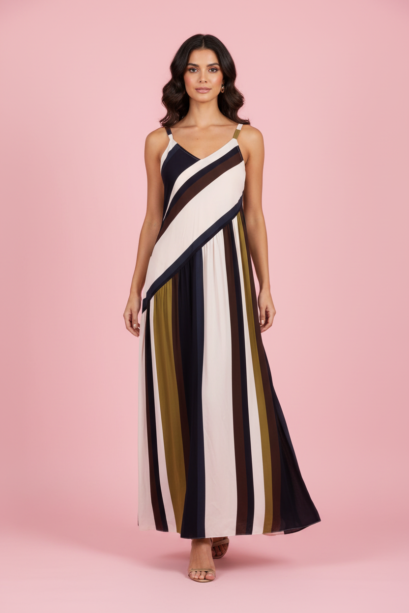 Abito Olivia – Maxi Dress a Righe Diagonali