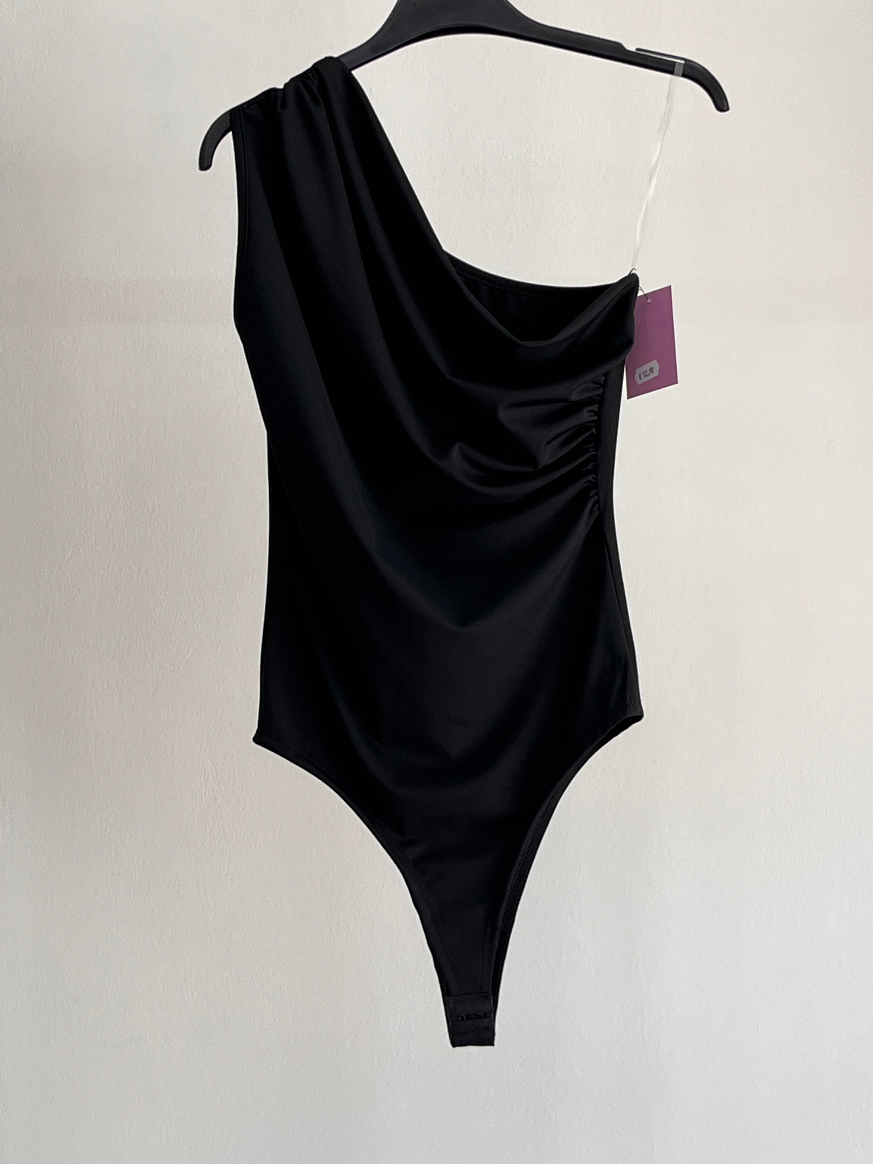 Body Chiara - Body Nero Monospalla Drappeggiato – Top Elegante Donna