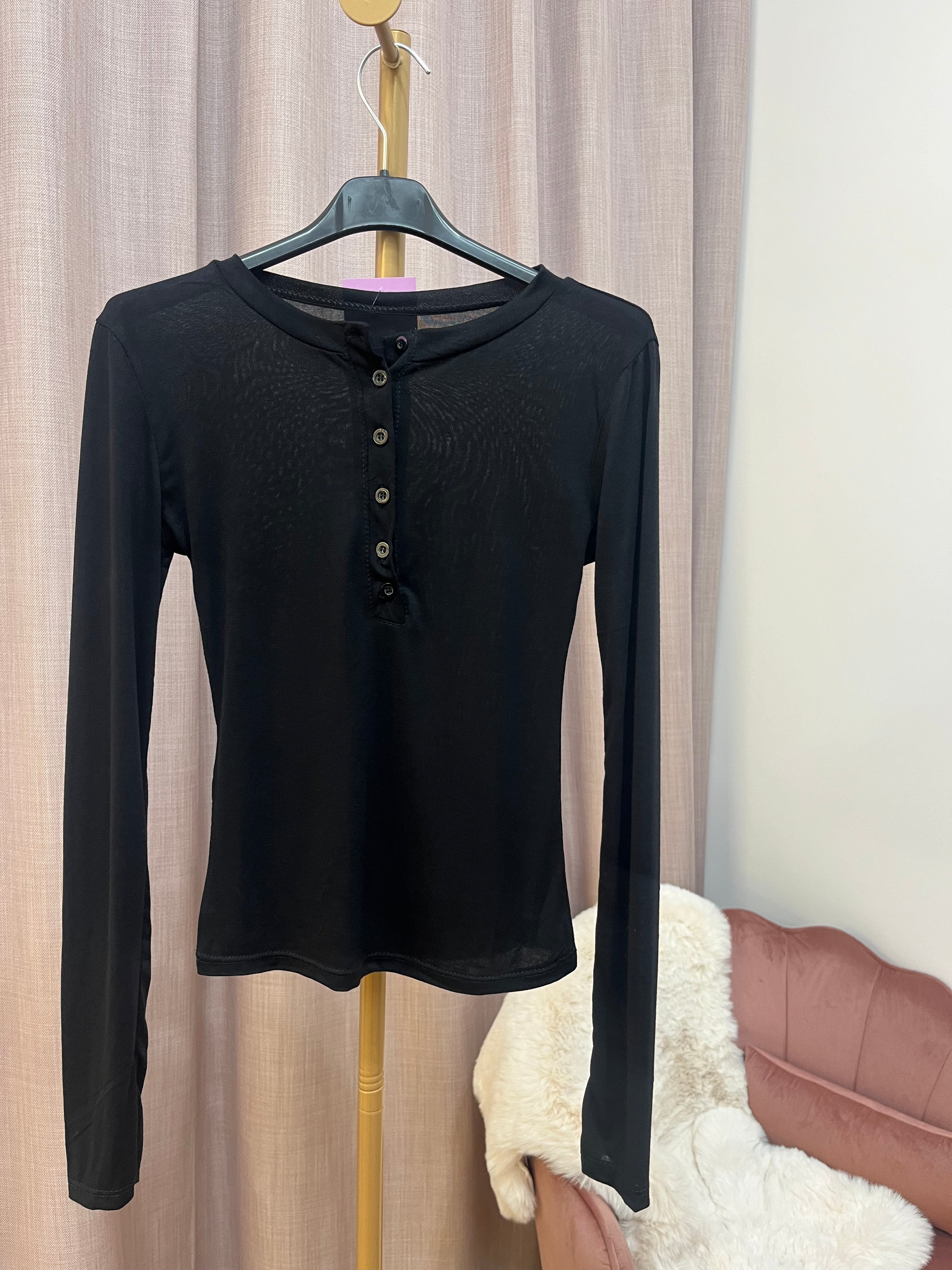 Maglia Torino - Maglia Basic a Costine con Bottoni – Manica Lunga Donna