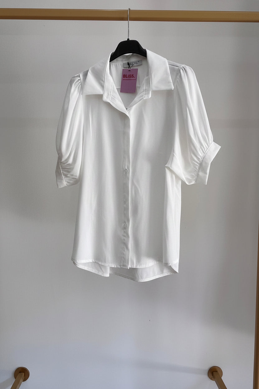 Blusa Camilla — Camicia Satinata con Maniche a Palloncino