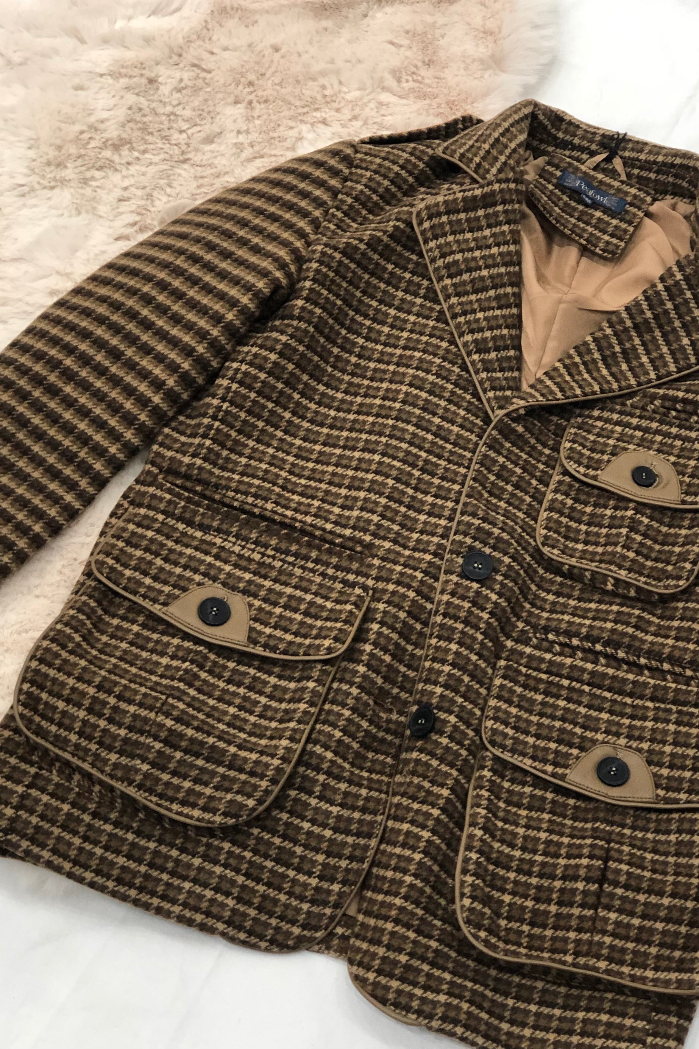 Giacca Elisabeth Quadri Caffè con Ecopelle - Giacca Elegante Donna