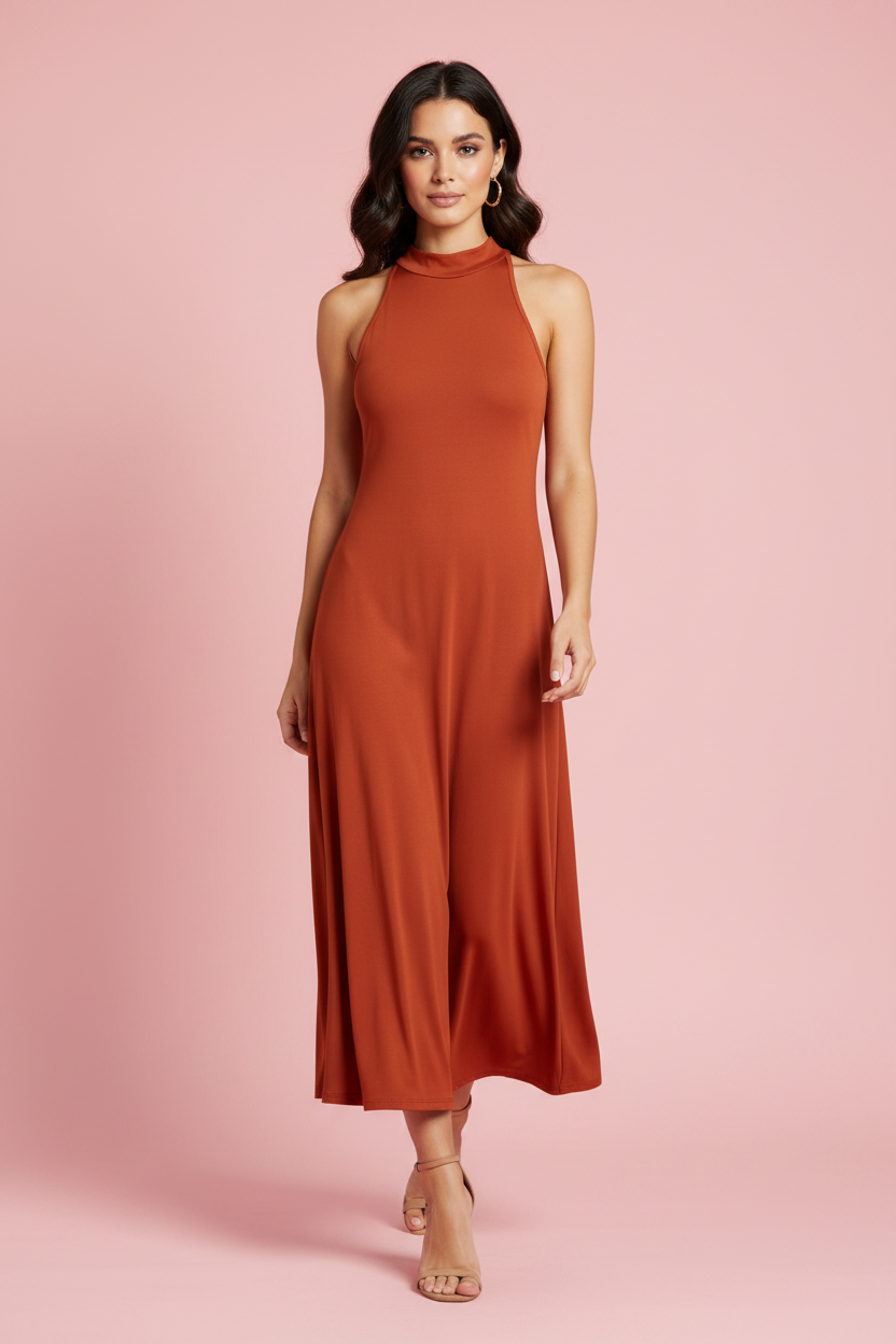 Vestito Silvana – Abito Midi Halter Neck Senza Maniche