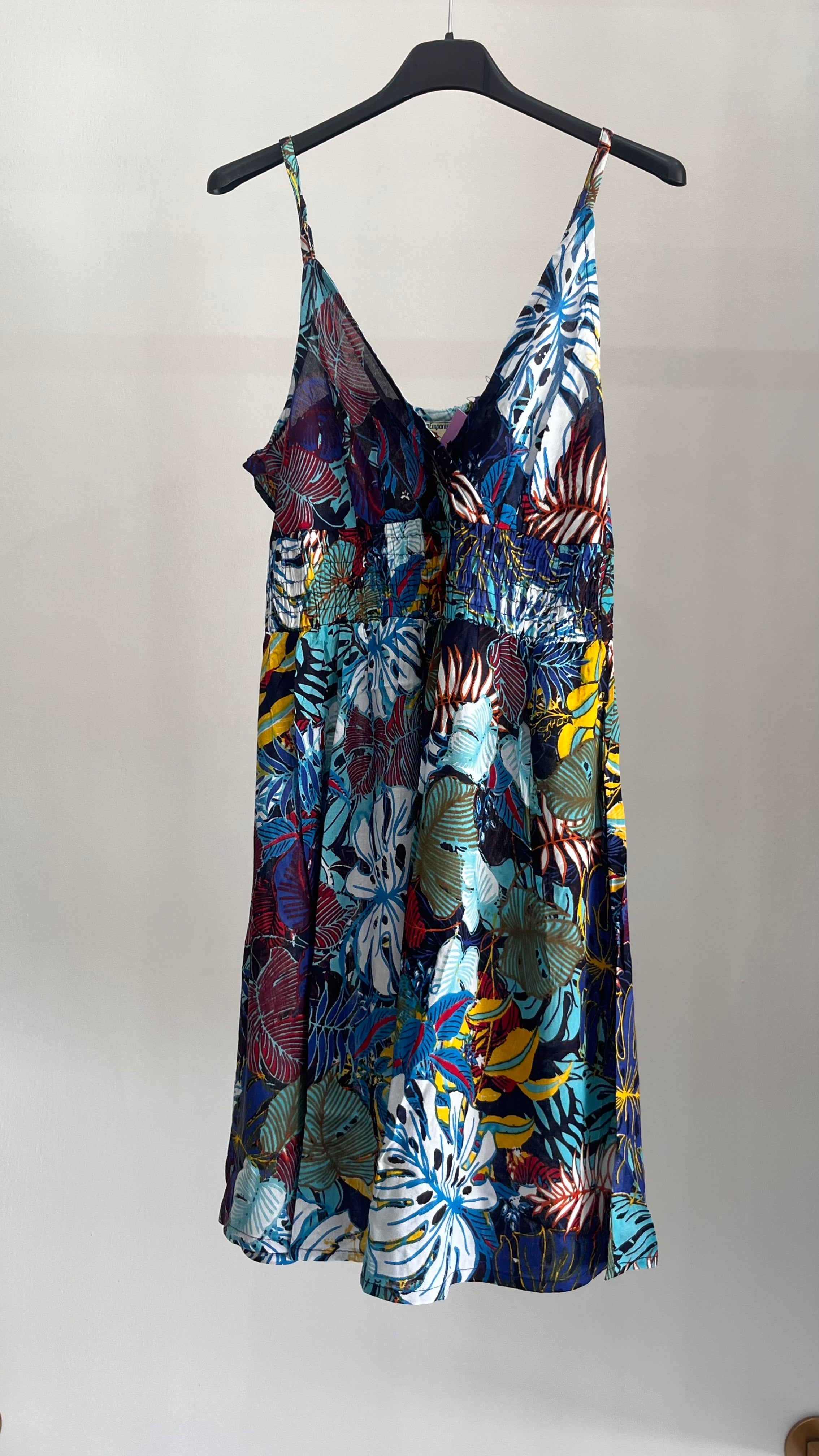 Vestito Delia – Vestito Mare Fantasia Tropicale con Spalline Sottili