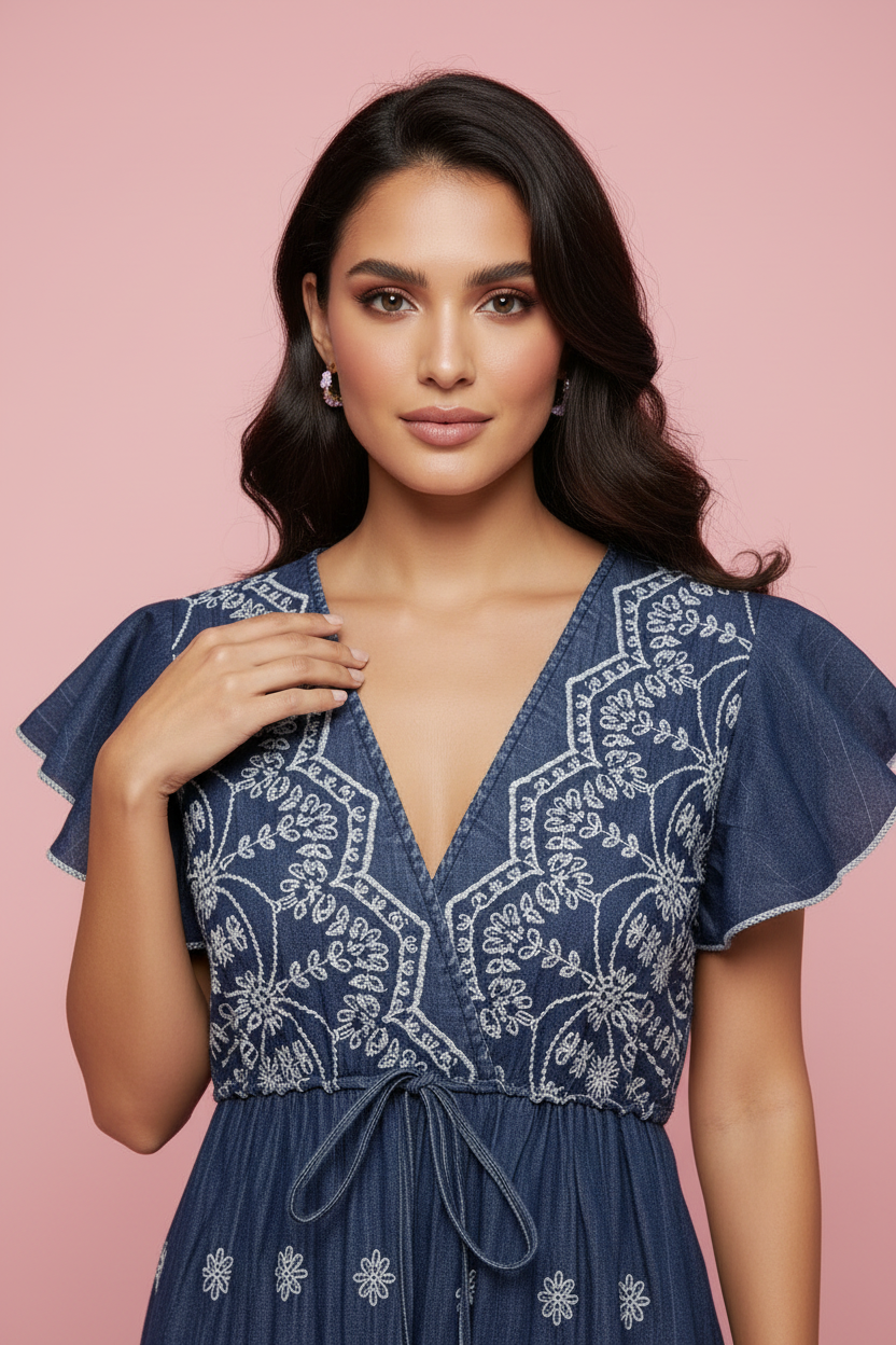 Abito Alisha – Abito Lungo in Denim con Ricami