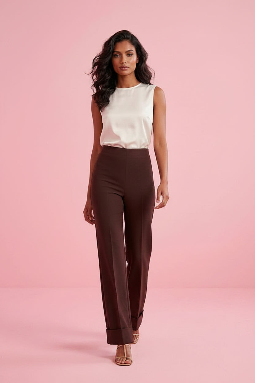 Pantalone Lena – Pantalone a Gamba Larga con Risvolto