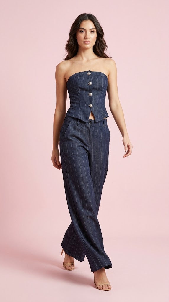 Coordinato Silvina gessato con top e pantaloni ampi